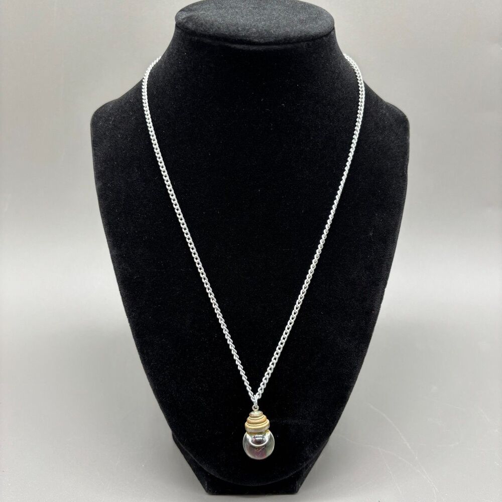 Vintage Germany Floating Garnet? Orb Pendant Necklace Liquid Filled Glass 1960s